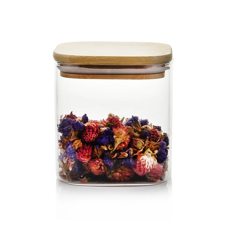 Glass Kitchen Canisters With Airtight Bamboo Lid /square Canister Set/clear Square Glass