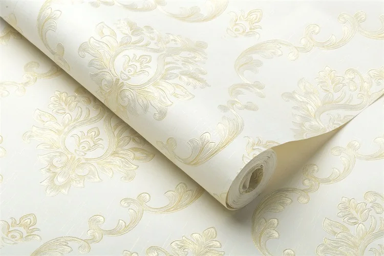 European Style Luxury 3d Damask Pearl Powder Non-woven Wallpaper Roll ...