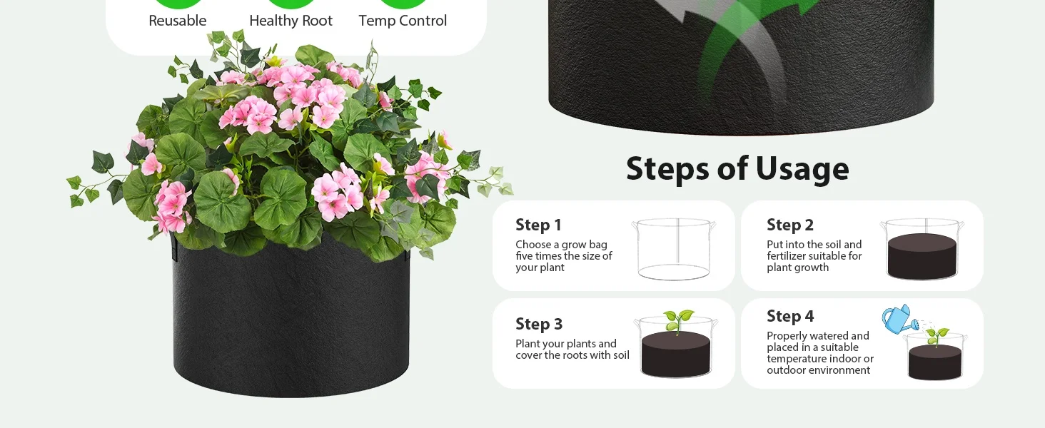 A-ONE Recyclable Durable Eco-friendly Sustainable Non-Woven Fabric Lined 2-3mm Thick Garden Felt Reusable Grow Bags 1-100 supplier