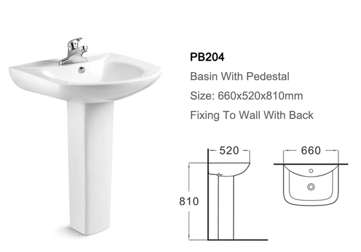204 Sanitary Ware Bathroom Ceramic Full Pedestal Wash Basin Sink