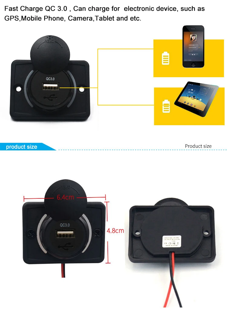 Qc3.0 Quick Charging 12v Car Usb Charger Port Builtin Mounting Usb