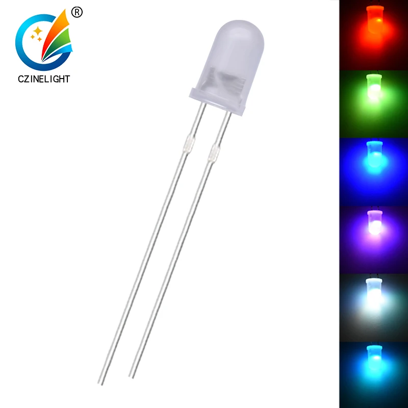 Czinelight Factory Price Wholesale 0.06w 2 Pins Slow Flashing Emitting Lamp Beads 5mm Round Rgb Led Diode