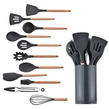 silicone utensils set with plastic holder