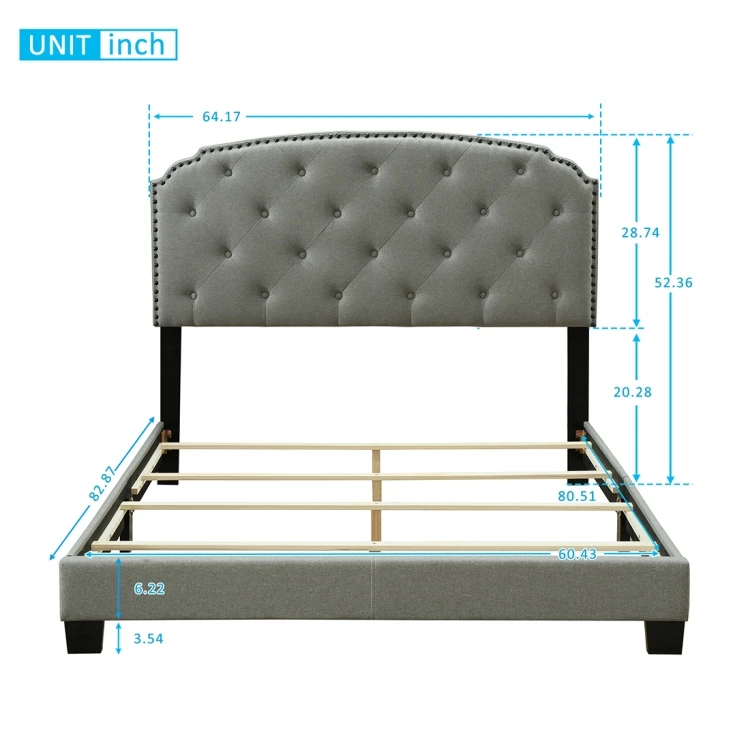 
Fashional Soft Platform Bed with RON Headboard & Plank Support Size: 82.9x64.2x52.4 inch 