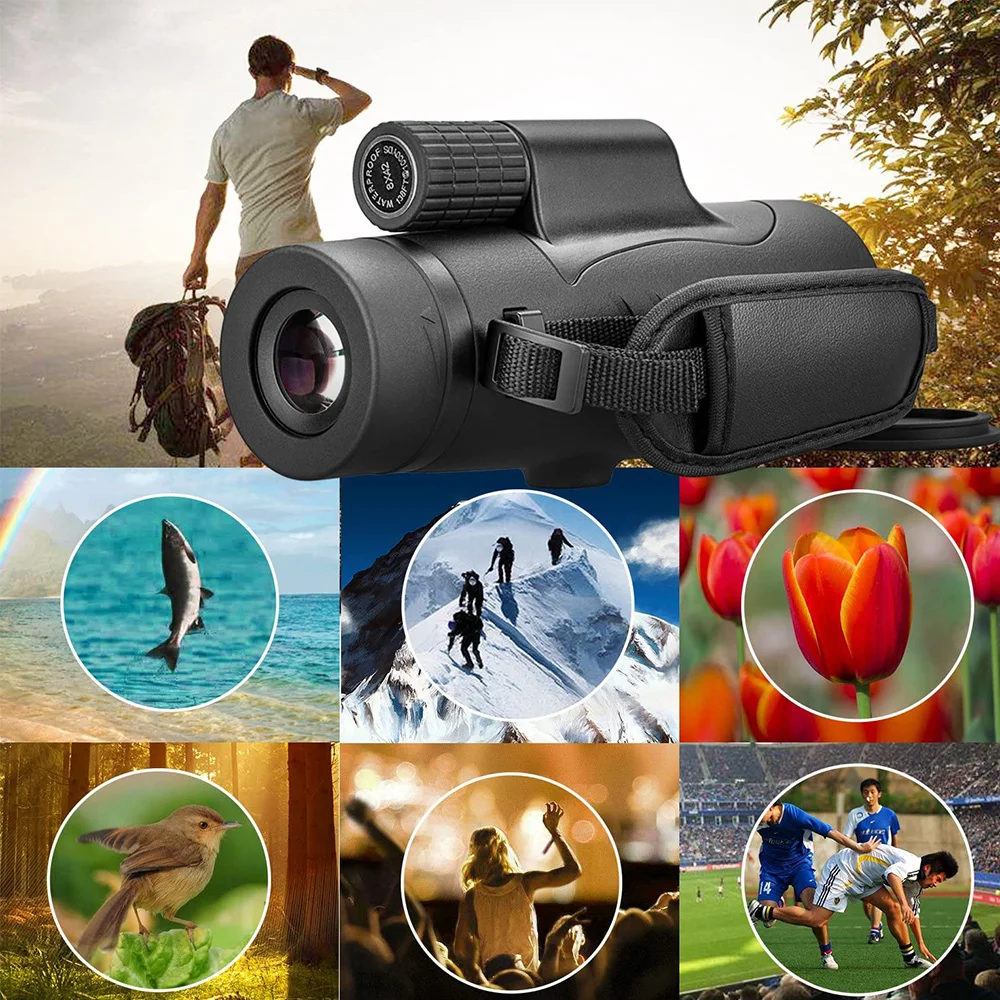 热销亚马逊户外填充防水单筒12*50望远镜智能手机
