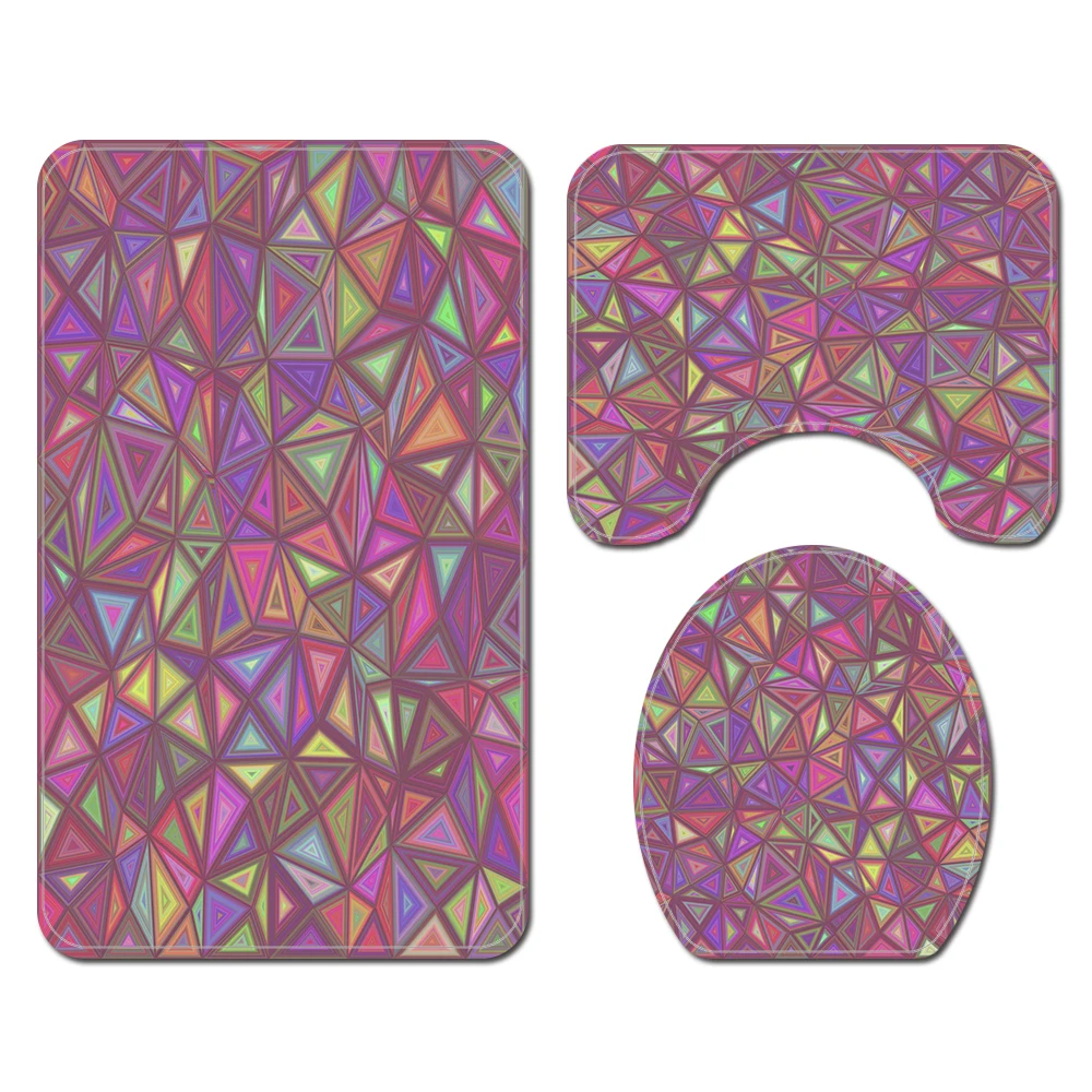 geometry waterproof polyester fabric 4 piece bathroom rug mat and shower curtain sets