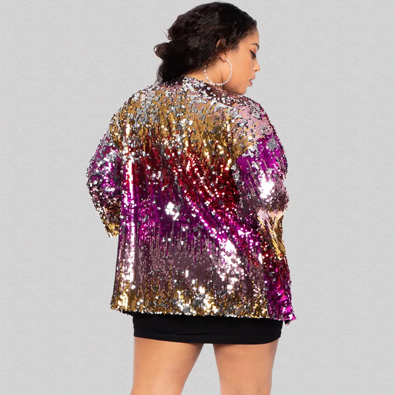 multicolor plus size sequin jacket