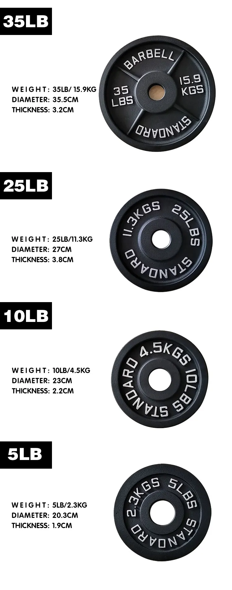 Home Fitness Free Standard Weight Plates Set Cast Iron Cheap Barbell