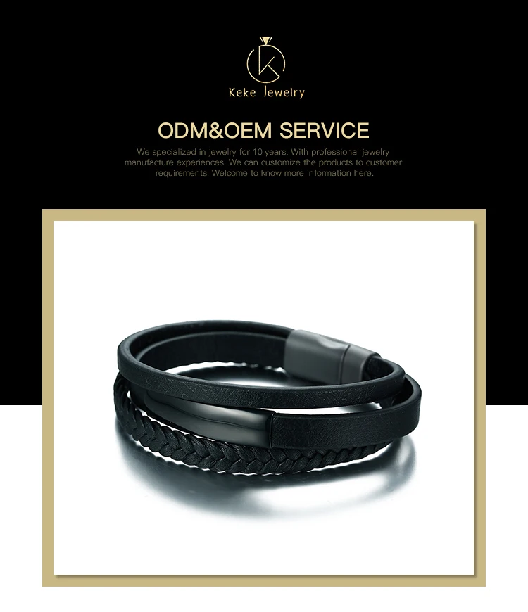 Stainless Steel Leather Bracelet 20.5CM Stainless Steel Three Circle Bracelet Men's Korean Black Bracelet BL-295