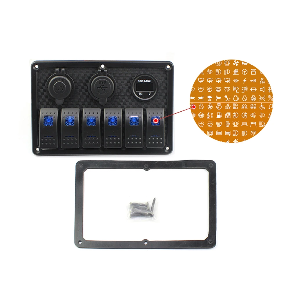 6 Gang Rocker Switch Panel Car Marine Rocker Switches With 3.1a Dual