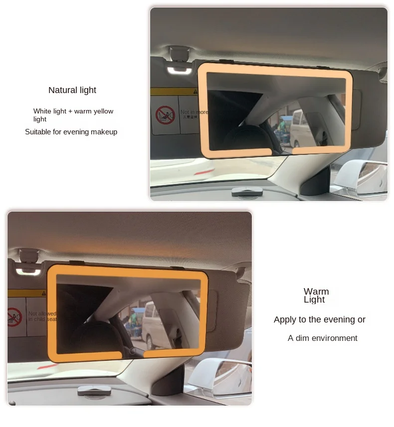 Car Vanity Mirror with 3X Magnification High-definition Sun Visor Touch Sensitive LED Three-color Adjustable Makeup Mirror