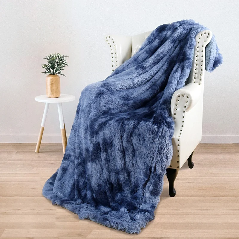 Hot-Selling Winter Double-Layer Thickened Long Plush Nap Sofa Cover Tie-Dye Knitted Faux Fur Mink Fleece Throw Blanket