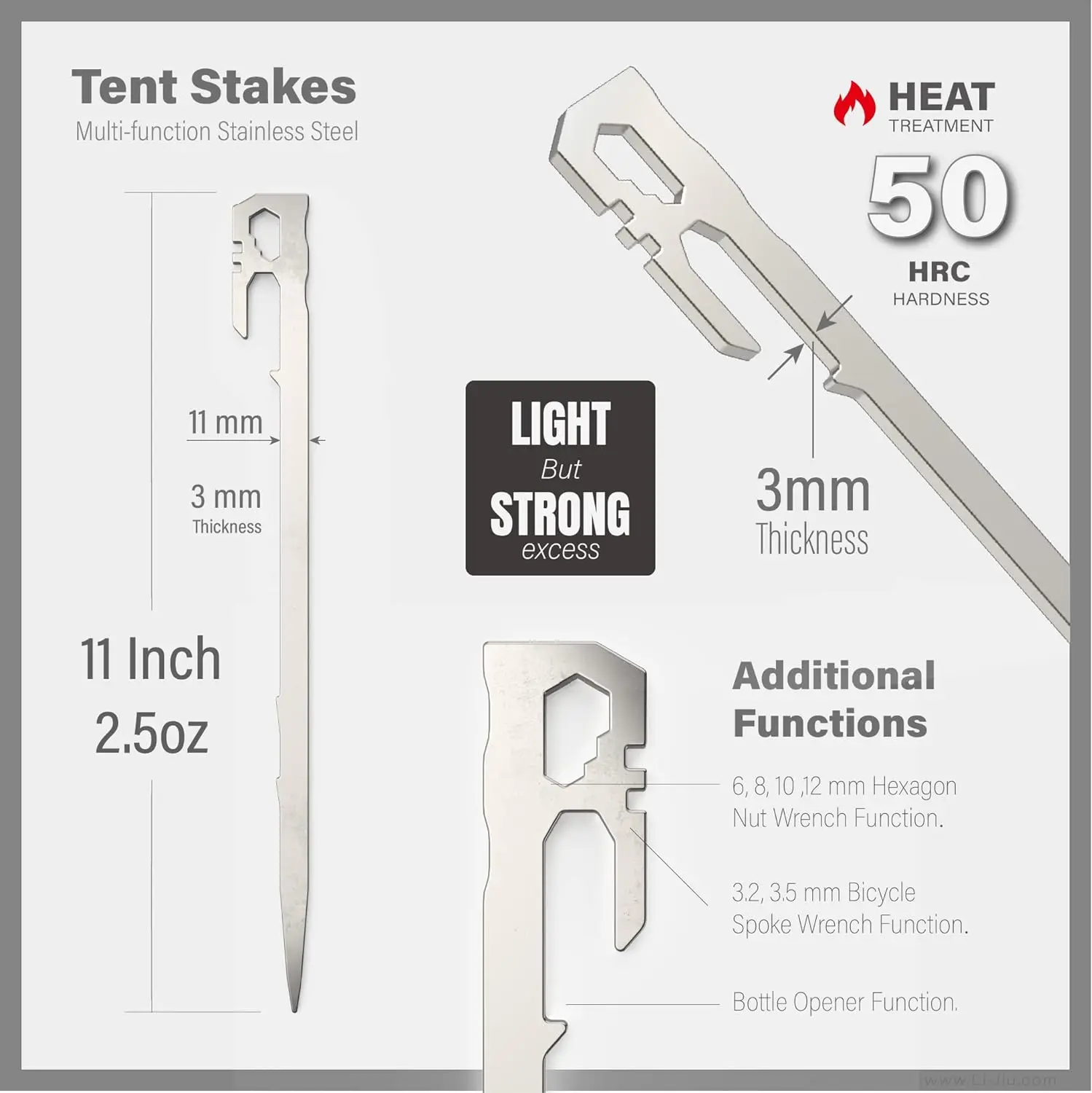 11 Inch Stainless Steel Tent Stakes Sharp Tip Design Camping Tent Pegs