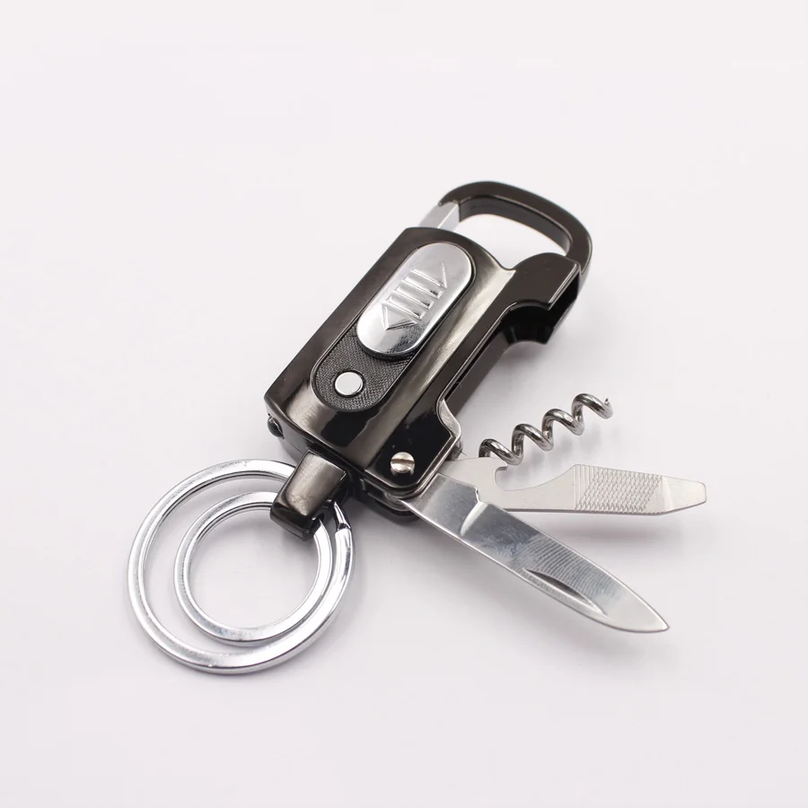 Multifunction Metal Corkscrew Wine Bottle Opener Folding Knife Charger Nail File Cigarette Electronic USB Lighter keychain