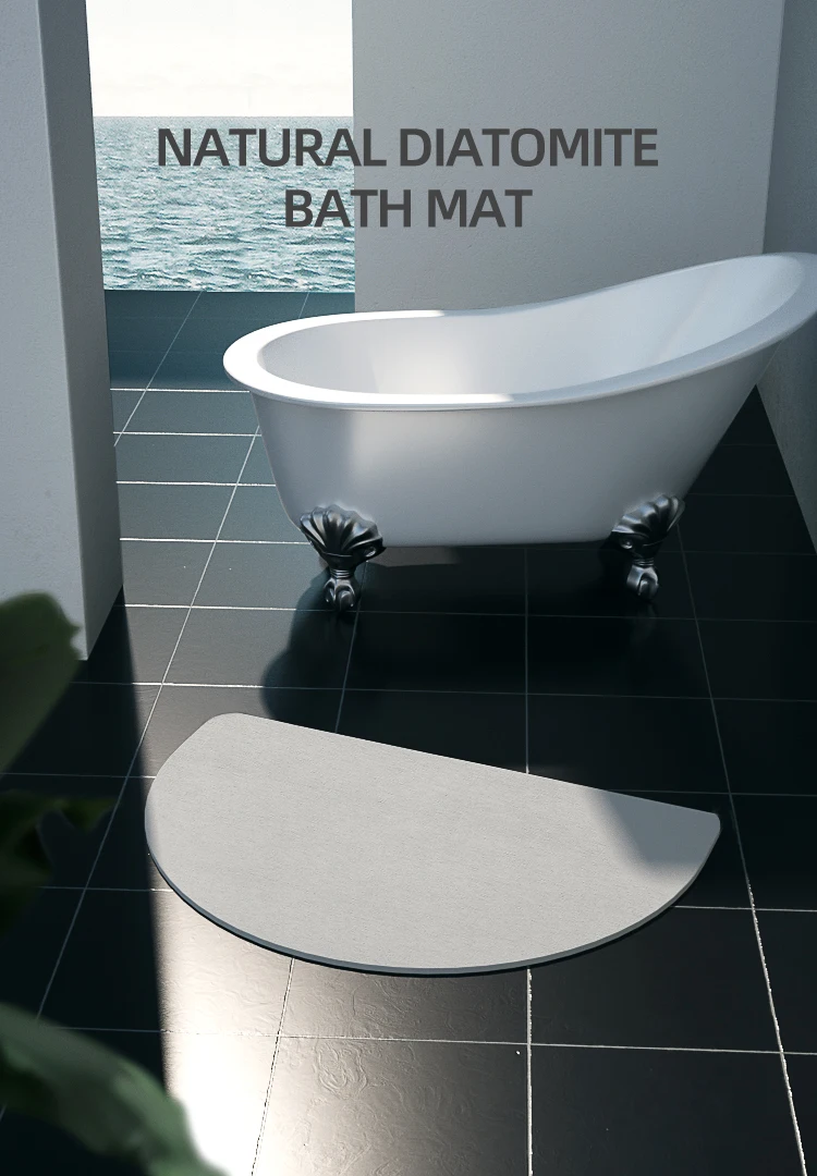 Popular semicircle diatomite bath mat with anti-slip mat