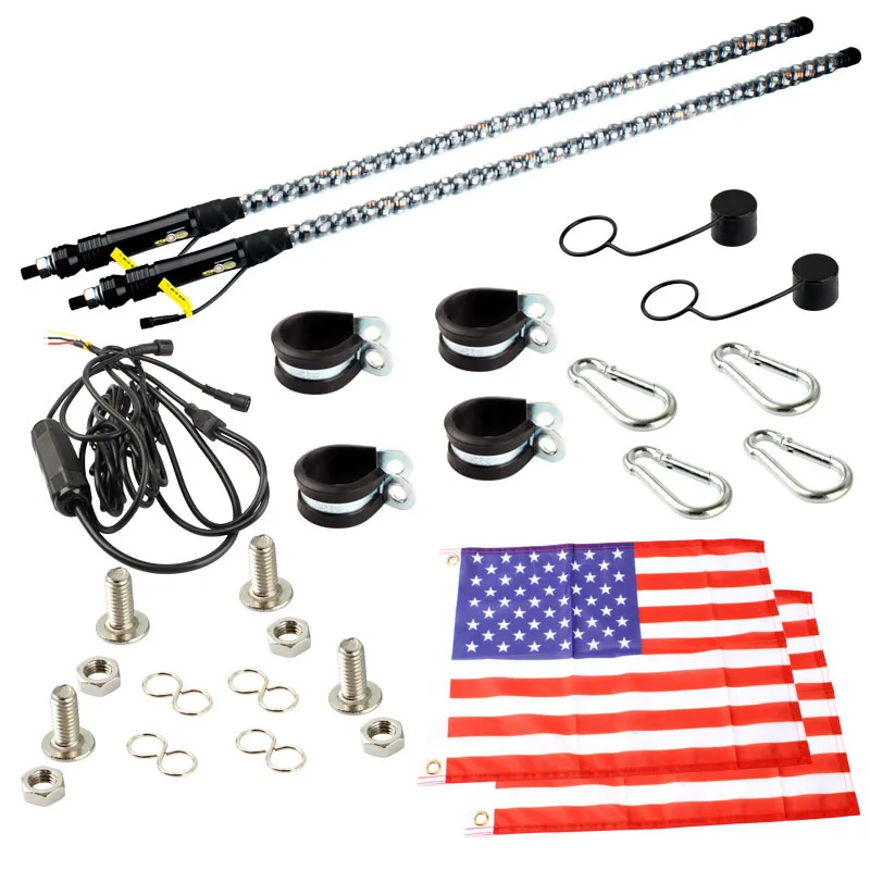 Buggy Whip Utv ACEC SHOP 3FT LED W/Flag Smoked Black RGB Whip Light LED Lighted Antenna With RF Wireless Remote Offroad Chase Light For ATV UTV RZR Can-Am 4x4 Polaris Off Road - Foto 5