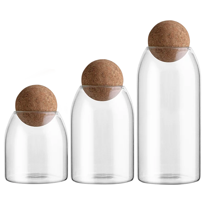 Customized Glass Jar With Airtight Seal Wood Lid Ball Clear Candy Jar