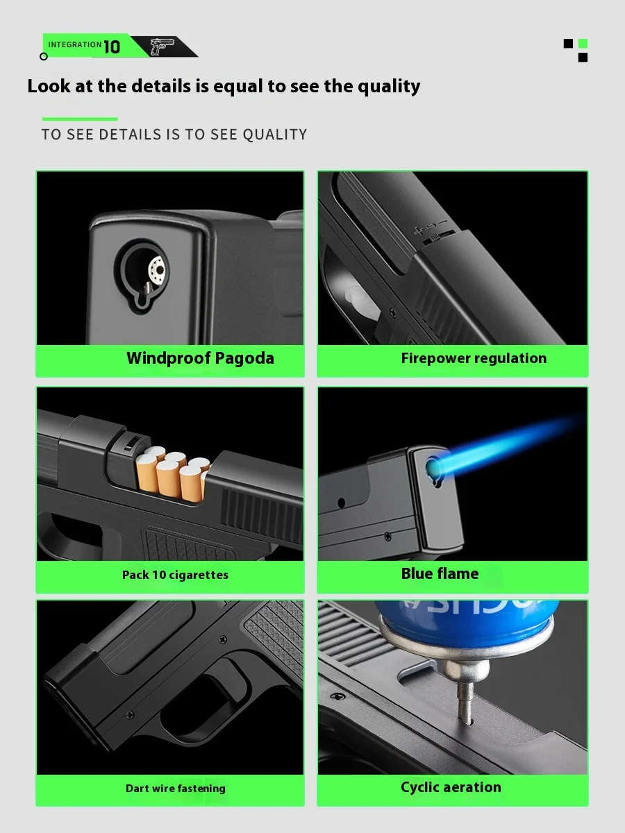 2025 Personalized Cigarette Case with Windproof Inflatable Gun-shaped Lighter 10 Thick Cigarettes Gift Gun Lighter for Giveaways