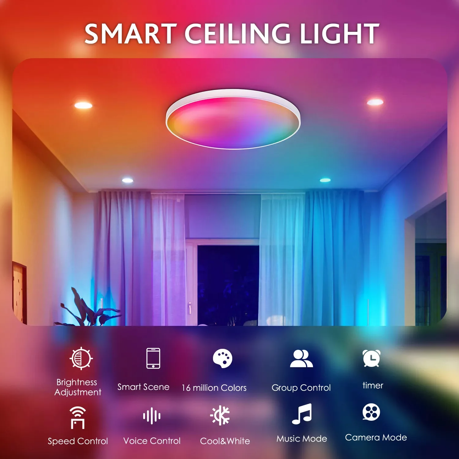 Tuya Wifi Ceiling Lamp Modern Color Changing Rgb Flush Mount Led Light Ceiling Cct Dimmable