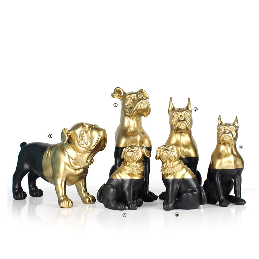 Wholesale resin gold and black bull dog statue  decor home  animal sculpture  custom bulldog sculpture supplier