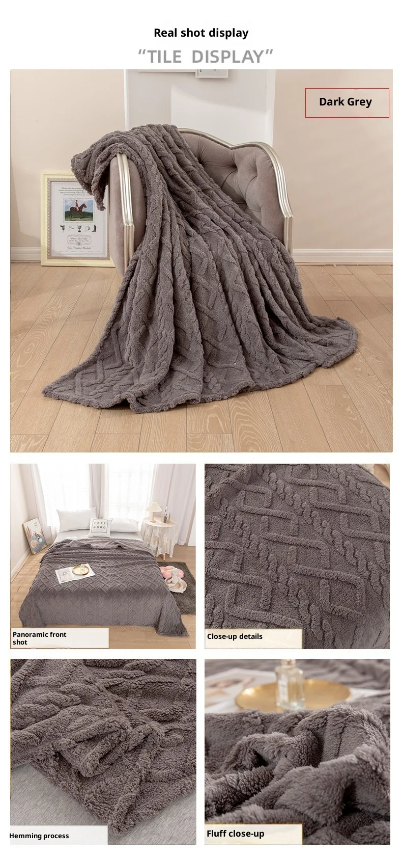 Simple Embroidered Rhombic Knitted Eco-friendly Winter Warm Taffeta Fleece Thickened Blanket supplier