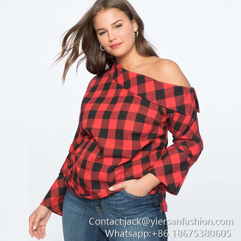 women's plus size red and black plaid shirt