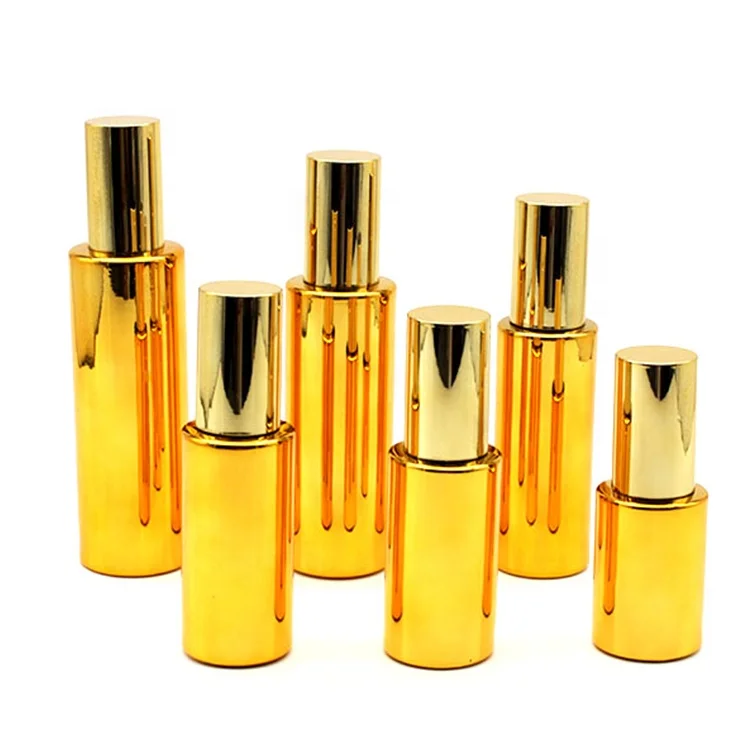 
Empty Liquid Gold Plating Glass Tincture Bottles Essential Oil Roller Bottle Plastic with Spray Pump 