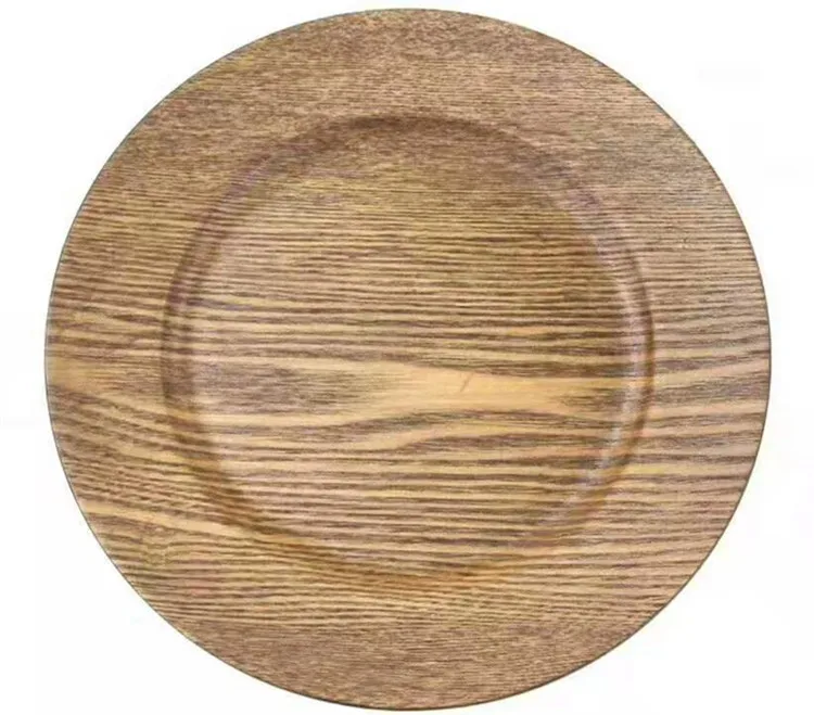 Wholesale Elegant Wood Grain Design Plastic Charger Plates Dinner