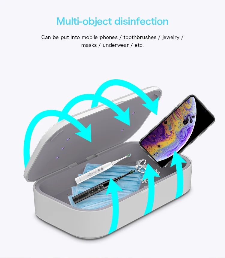 Multi-function UV sterilizer box mobile phone sanitizer with wirelesscharging uvc led sterilizer