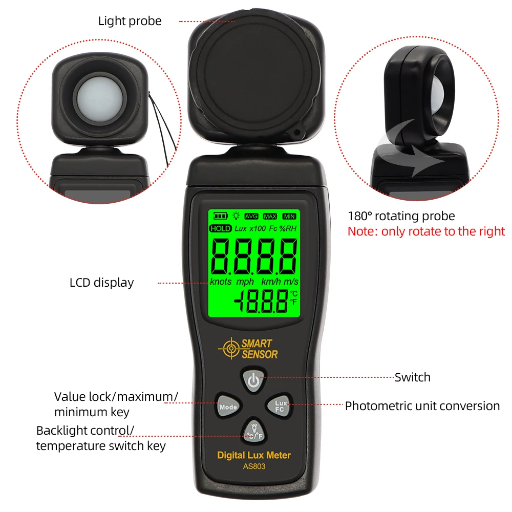 Digital Light Meter Luminance Tester Lux Uv Radiometer Lux Meter Lcd Illuminometer Photometer