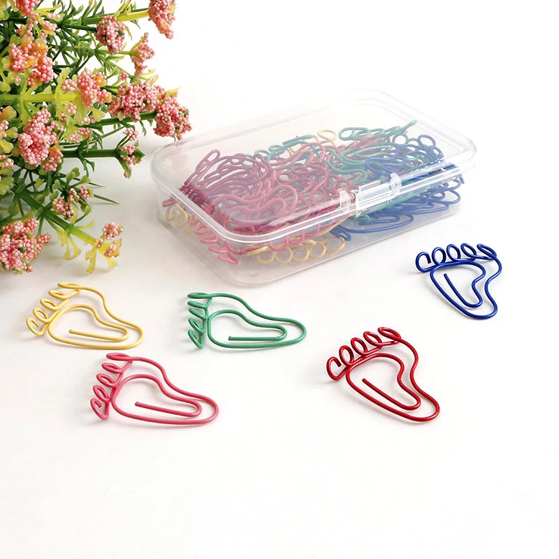 5 Colors Foot Shaped Paper Clips Mixed Colors 100pcs Per Bag Cute Fancy 