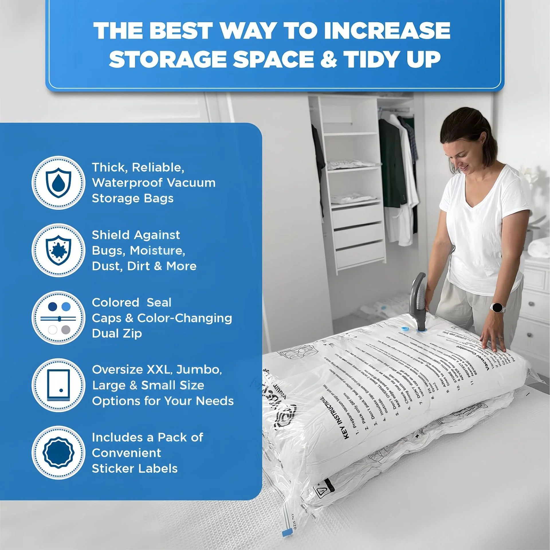 节能器防霉真空密封布储物袋真空储物袋密封，用于用电动气泵存放衣物