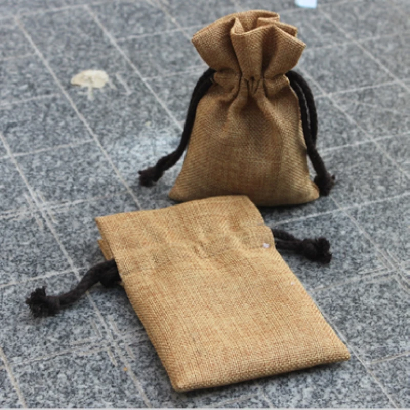 高品质廉价迷你亚麻抽绳袋亚麻织物袋黄麻麻袋首饰