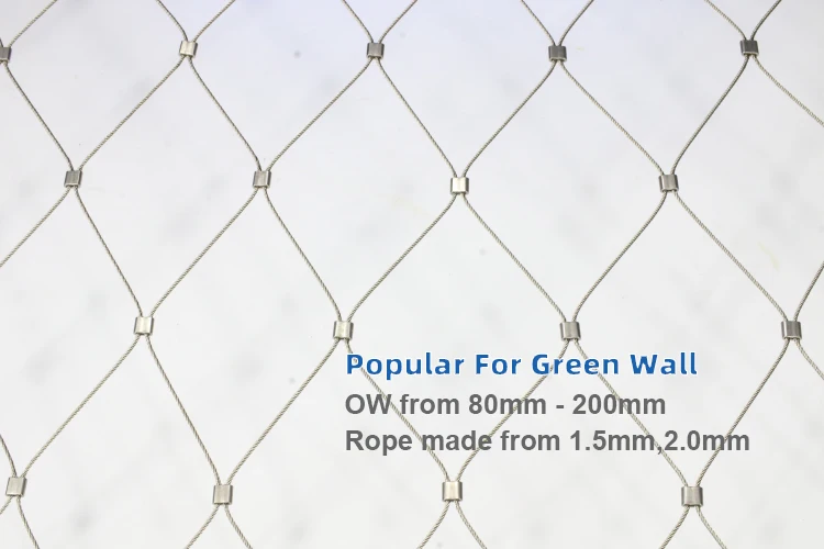316 Flexible Stainless Steel Wire Rope Mesh Net For Green Wall