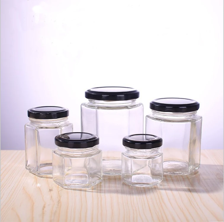 Wholesale Cheap Hexagon Food Storage Honey Empty Glass Jars For Canning