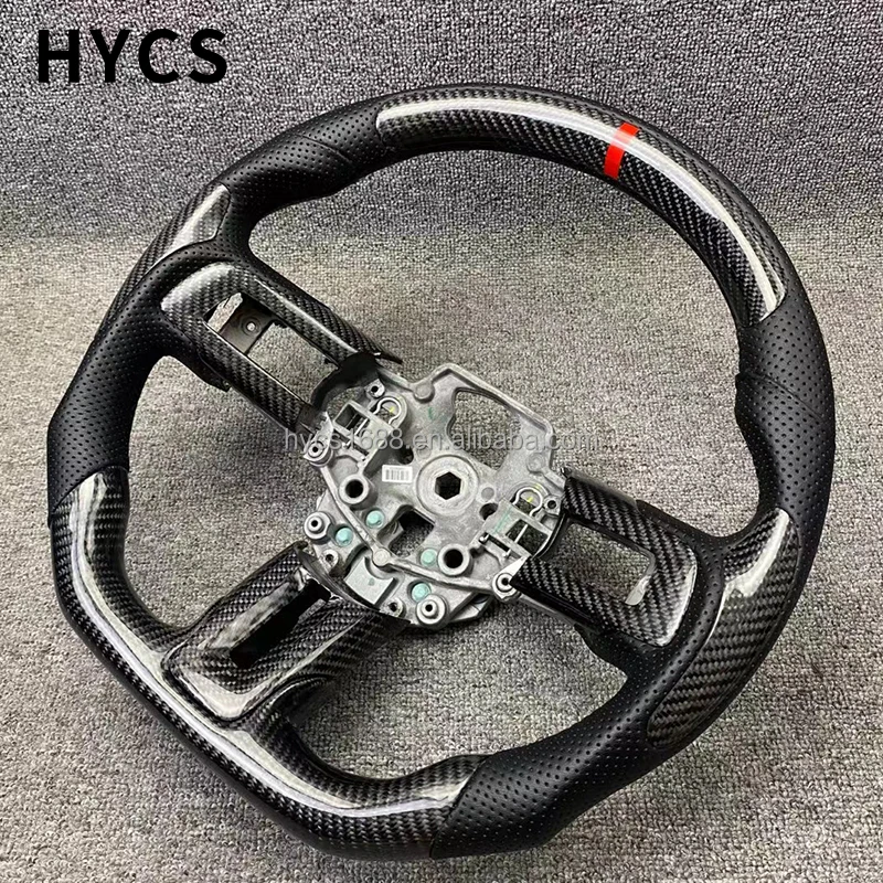 Car Interior Carbon Fiber Steering Wheel Covered With Black Perforated ...