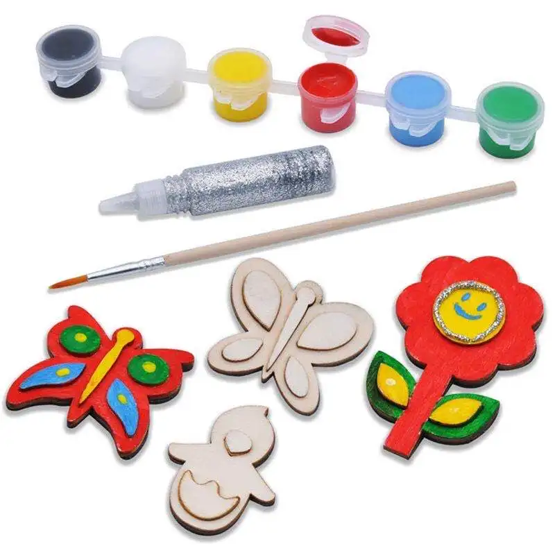 Holiday Stuffers 14 Christmas Wooden Magnet Creativity Arts & Crafts Painting Kit Decorate Your Own for Kids Paint Gift Birthday Parties and Family Crafts 