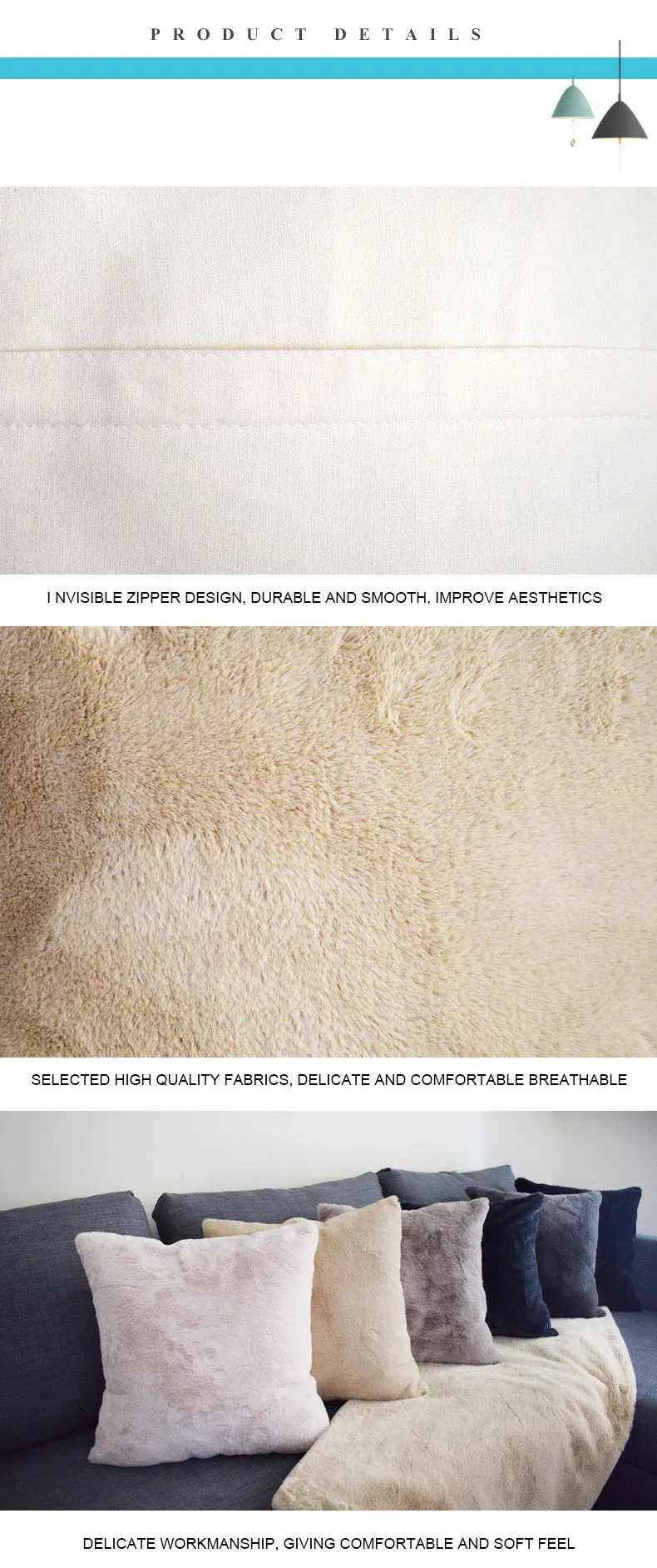 2020 Popular Decorative Cushion Design Pure Color Like Rabbit Hair Bed Pillows