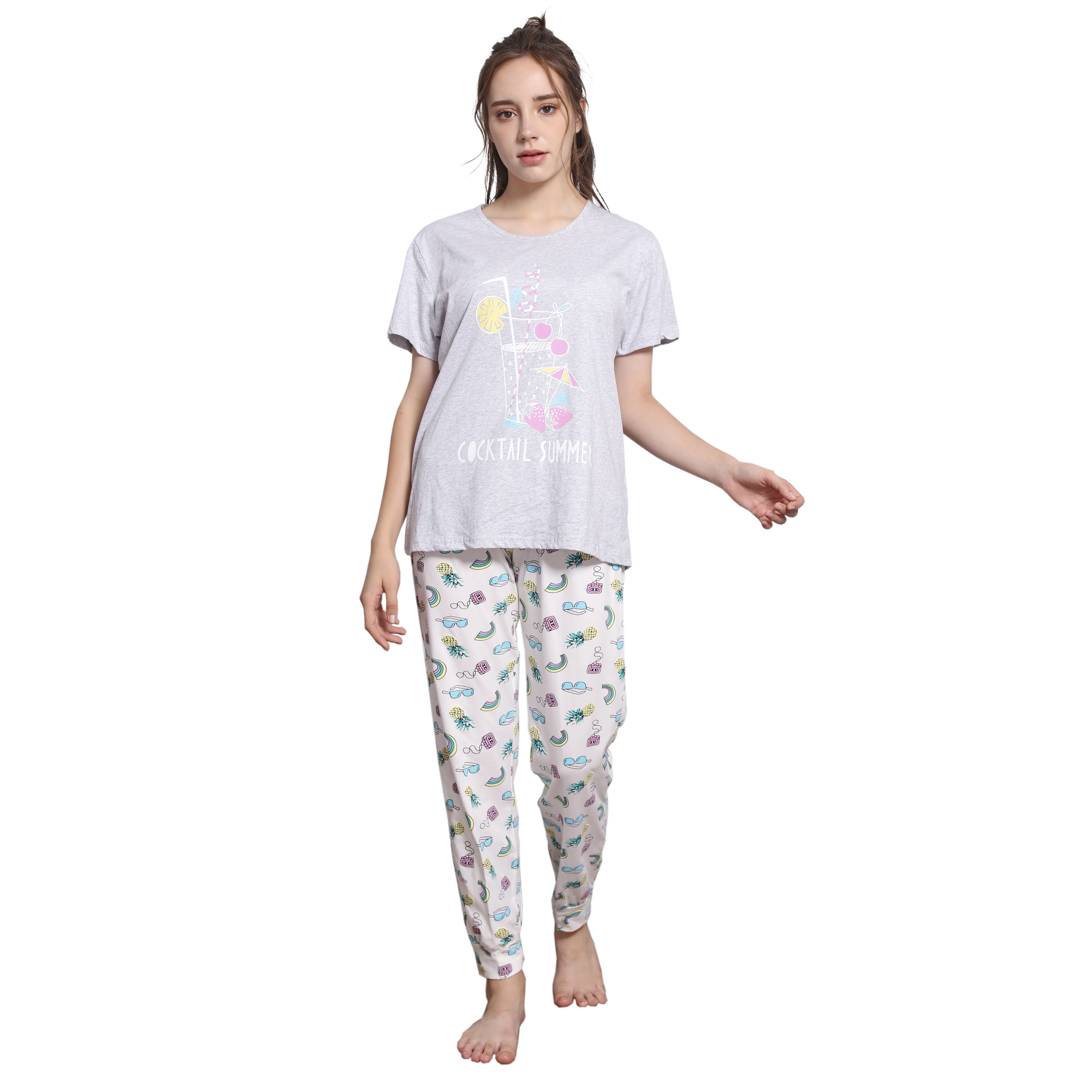 
women cotton pajamas night lounge wear sleeping pijiamas for ladies pyjamas suit floral nighties printing nightwear set Arab 