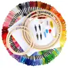 Full Set of Embroidery Starter Kit Cross Stitch Tool Kit Including 5 Embroidery Bamboo Hoop, 50 Color Threads knitting needles