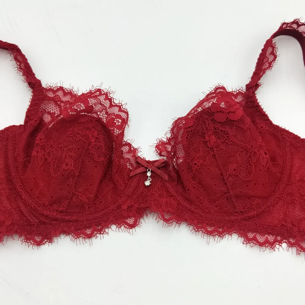 Christmas Red Fancy Eyelash Lace Brabikini Set Sexy Teen