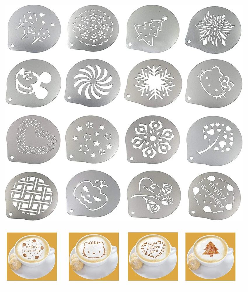 Hot Sale Patterns Coffee Stencils Latte Art Cappuccino Templates Custom Metal Etching Coffee