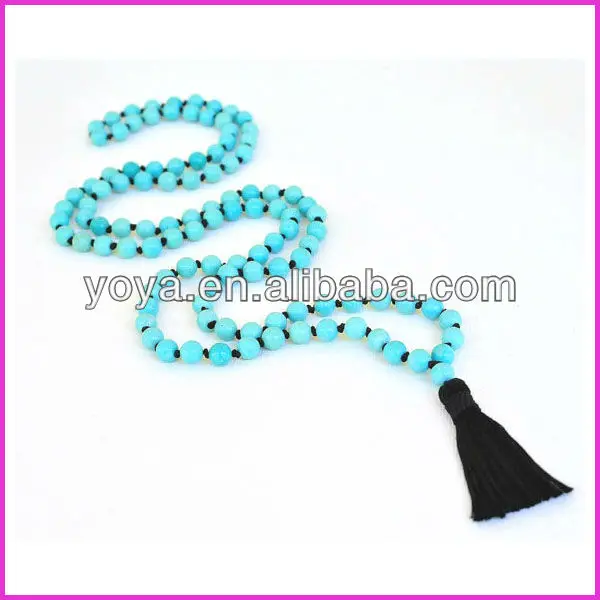  Fashion turquoise mala beaded tassel necklace,knotted tassel necklace.jpg