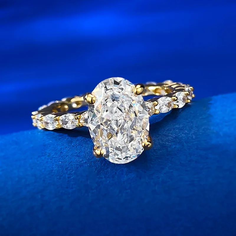 Luxury Ring European American S925 Silver Inlaid with High Lab Diamond 7*10 Oval Geometry Net Red Jewelry