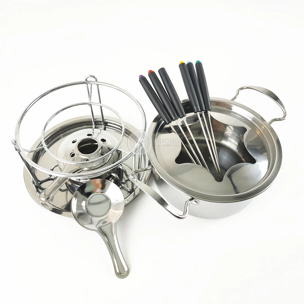 Home Presence Stainless Steel Fondue Set Metal Pot With Fuel Burner And