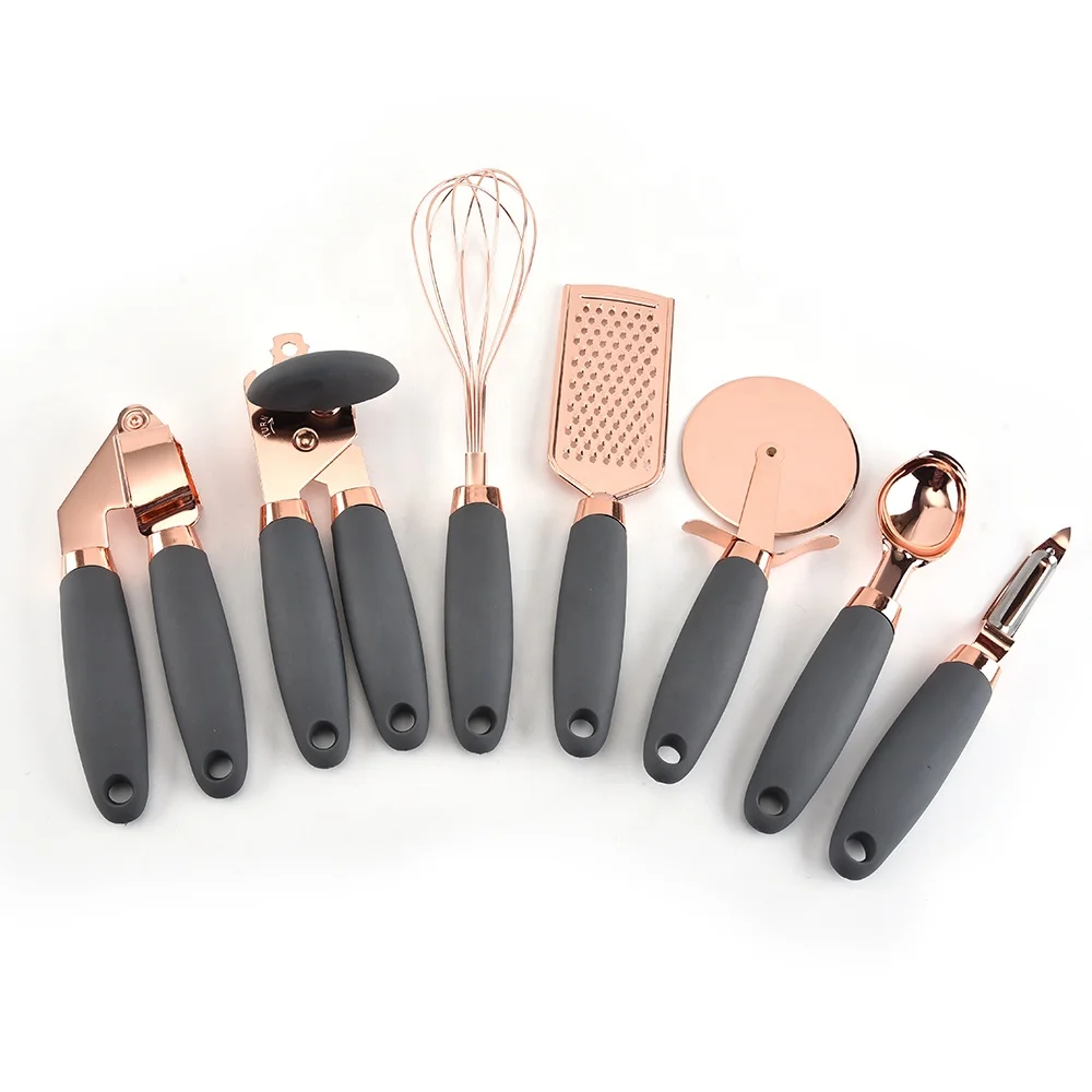 
America hot selling unique design in stock stainless steel 7pcs kitchen gadget set with copper finished 