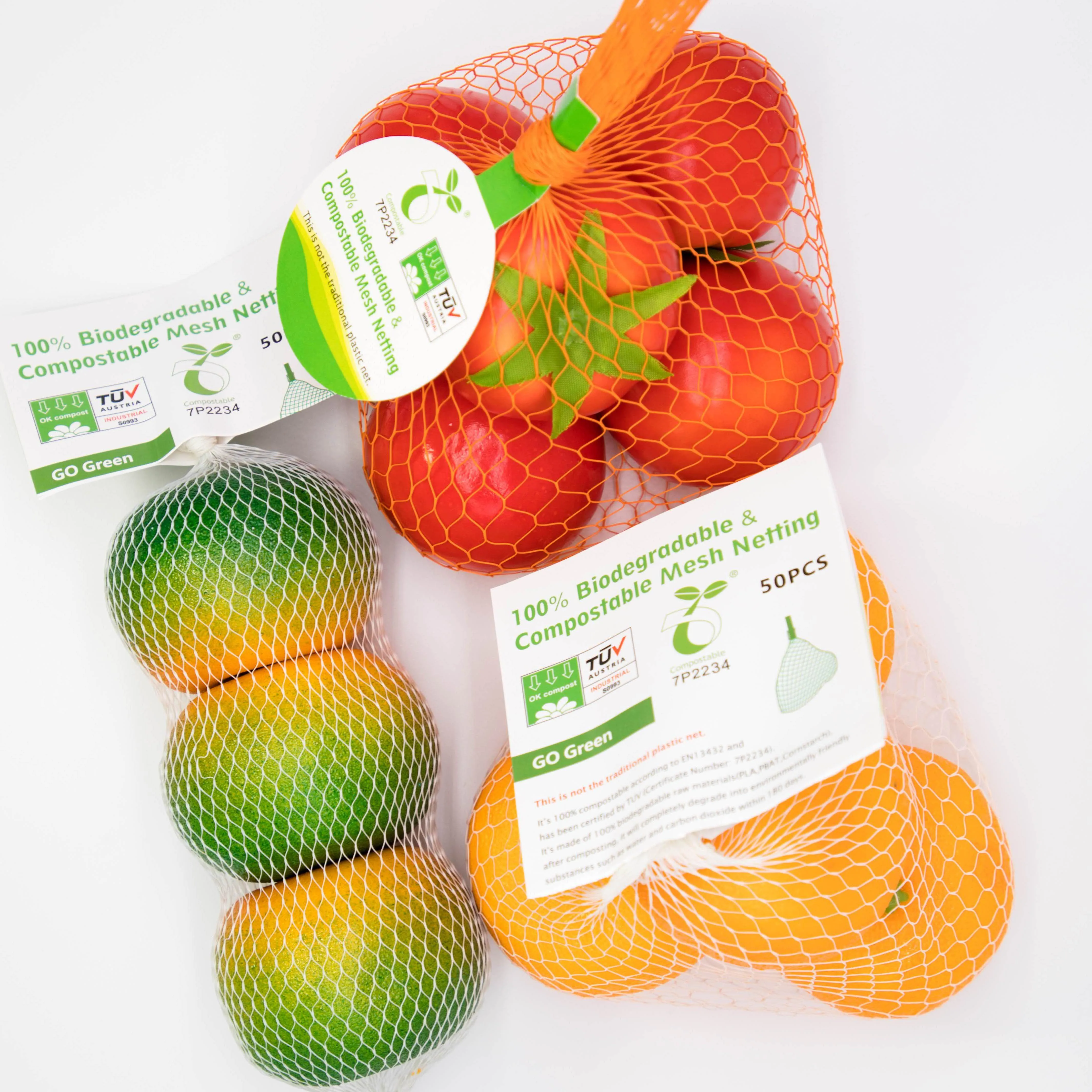 100% 可堆肥蔬菜网袋可生物降解保护包装一次性柑橘网袋