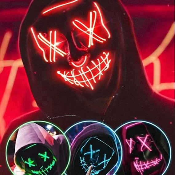 New Halloween Mask Led Light Up Mask Cosplay El Wire Scary Glowing Mask