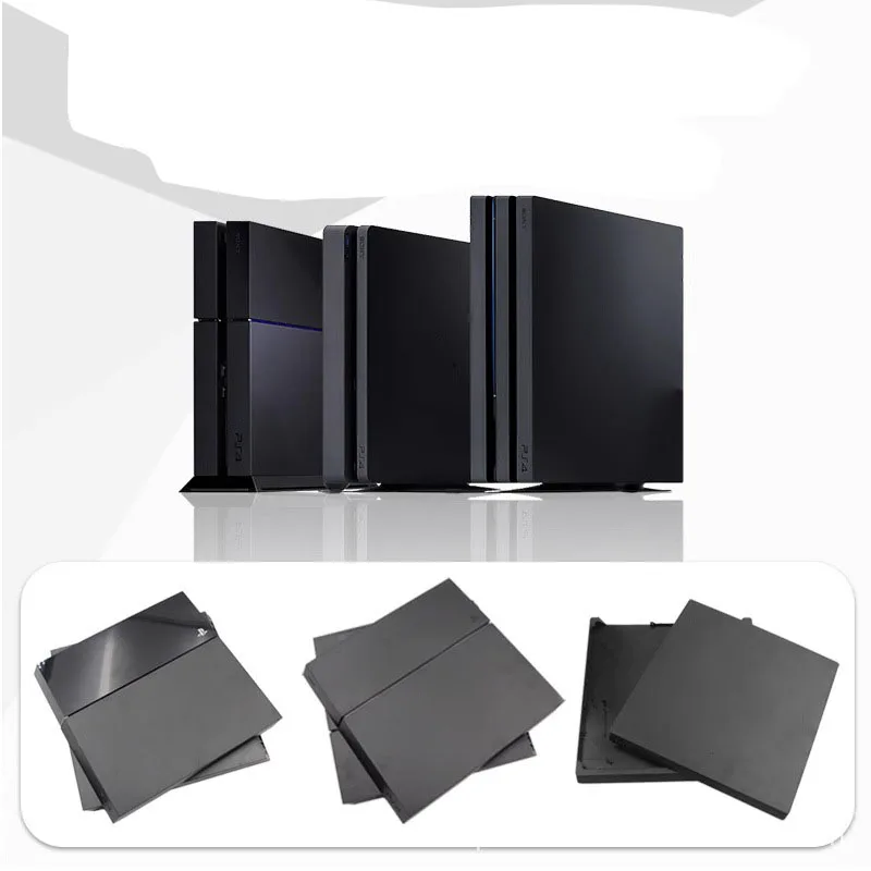 Close-up of PS4 Pro rear vent alignment comparison between stock plastic and aluminum replacement shell