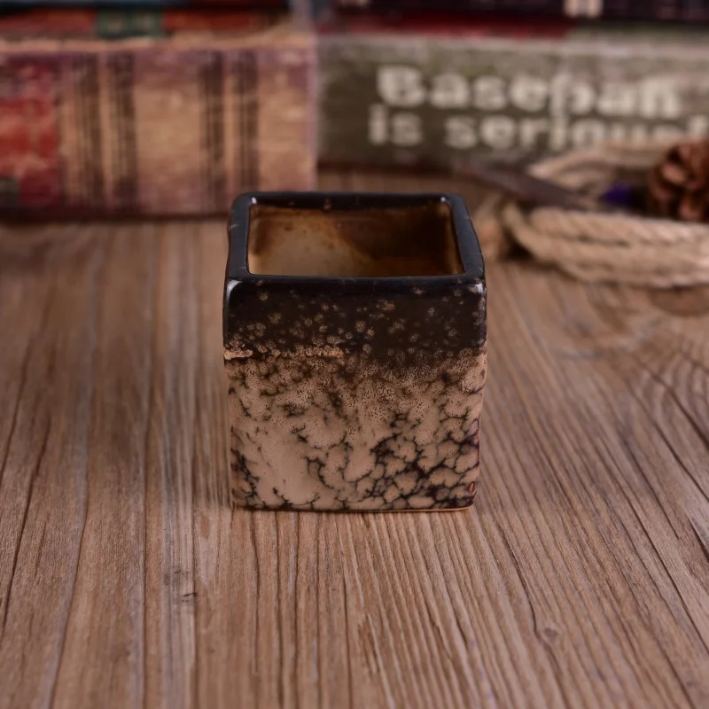 Square brown ceramic candle holder christmas